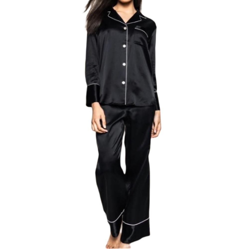 NWT Petite Plume Black 100% Mulberry Silk Luxe Pajama - Sz S